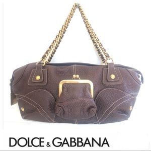 DOLCE and GABBANA  Brown Leather Gold Chain Tote.